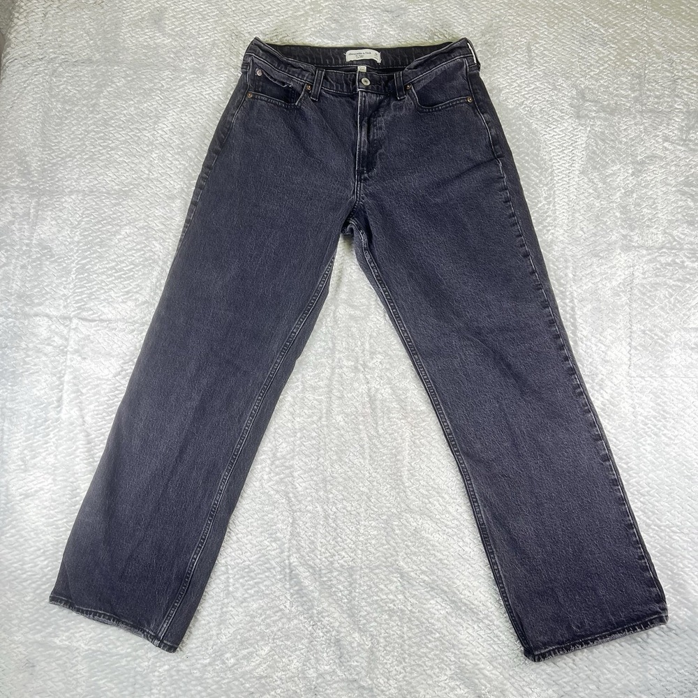 Abercrombie Fitch The Baggy Low Rise Jeans Womens 29 Black Wide Leg Y2K Look